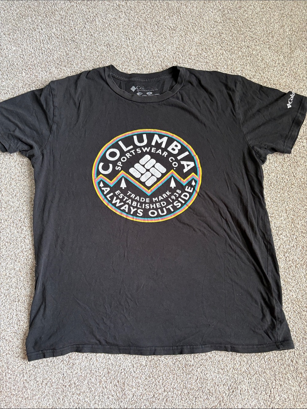 Columbia Black Short-Sleeve Logo Tee with Multicolor Crest